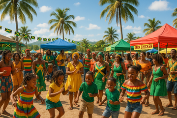 A lively family-friendly celebration representing events in Jamaica filled with culture and fun.