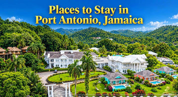 Places to Stay in Port Antonio, Jamaica, featuring luxury villas, tropical gardens, pools, and lush mountain views.