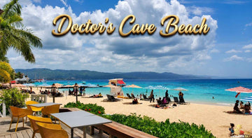 Doctor’s Cave Beach in Montego Bay with turquoise water, white sand, beach umbrellas, and scenic ocean views in Jamaica.