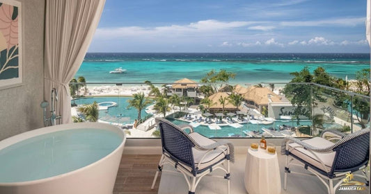 Luxury bathtub with ocean view from a high-rise room